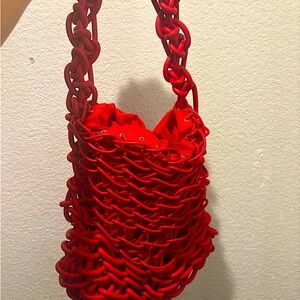 Chic Red Woven Tote Bag